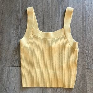 Abercrombie & Fitch Women Crop Top Medium Mustard Ribbed Knit Wide Strap